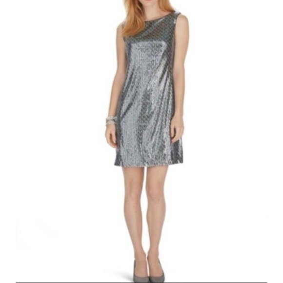WHBM Sheath Dress XS Extra Small Silver Sequin Party Wedding Cruise NEW - Picture 1 of 14